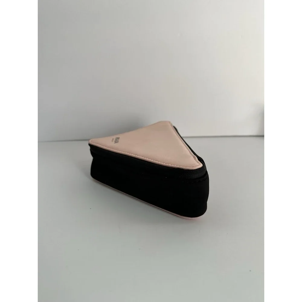Prada Beauty Pink and Black Triangle Travel Storage Makeup Case Pouch Bag